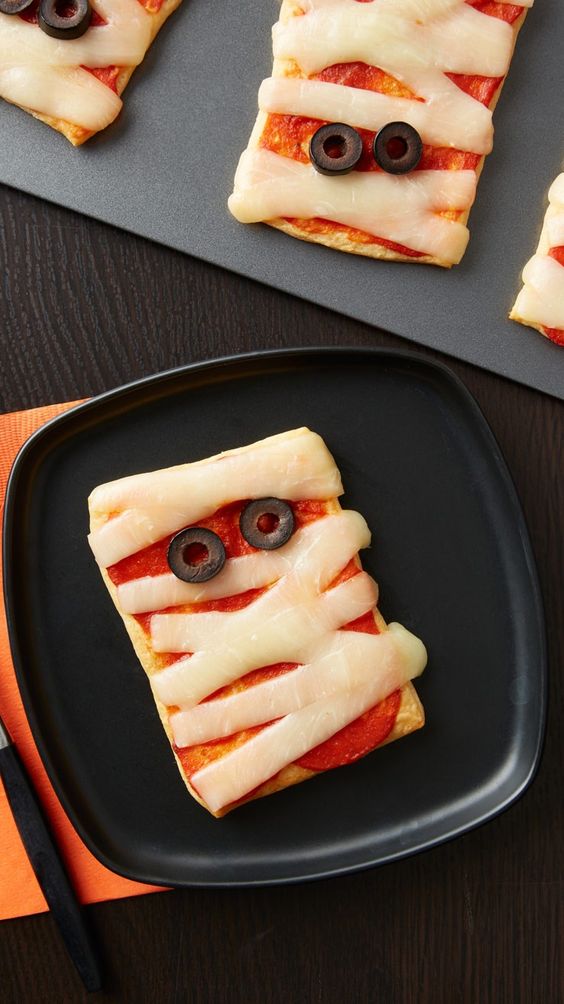 Crescent Mummy Pizzas For Halloween Fun