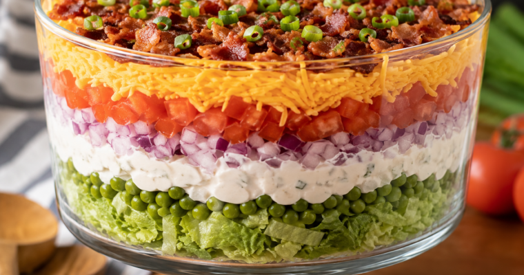 Easy Seven Layer Salad with Creamy Dressing